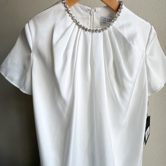 Ieena for Mac Duggal  White Rhinestone Embellished Neckline Shift Dress Size 4 - Picture 5 of 14